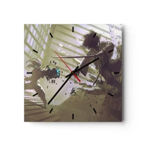 Wanduhr - Glasuhr - Dynamischer Kampf zwischen zwei Charakteren im futuristischen Stil - 30x30cm - Und du kannst ein Samurai sein - Moderne Wanddekoration für Wohnzimmer und Schlafzimmer ARTTOR