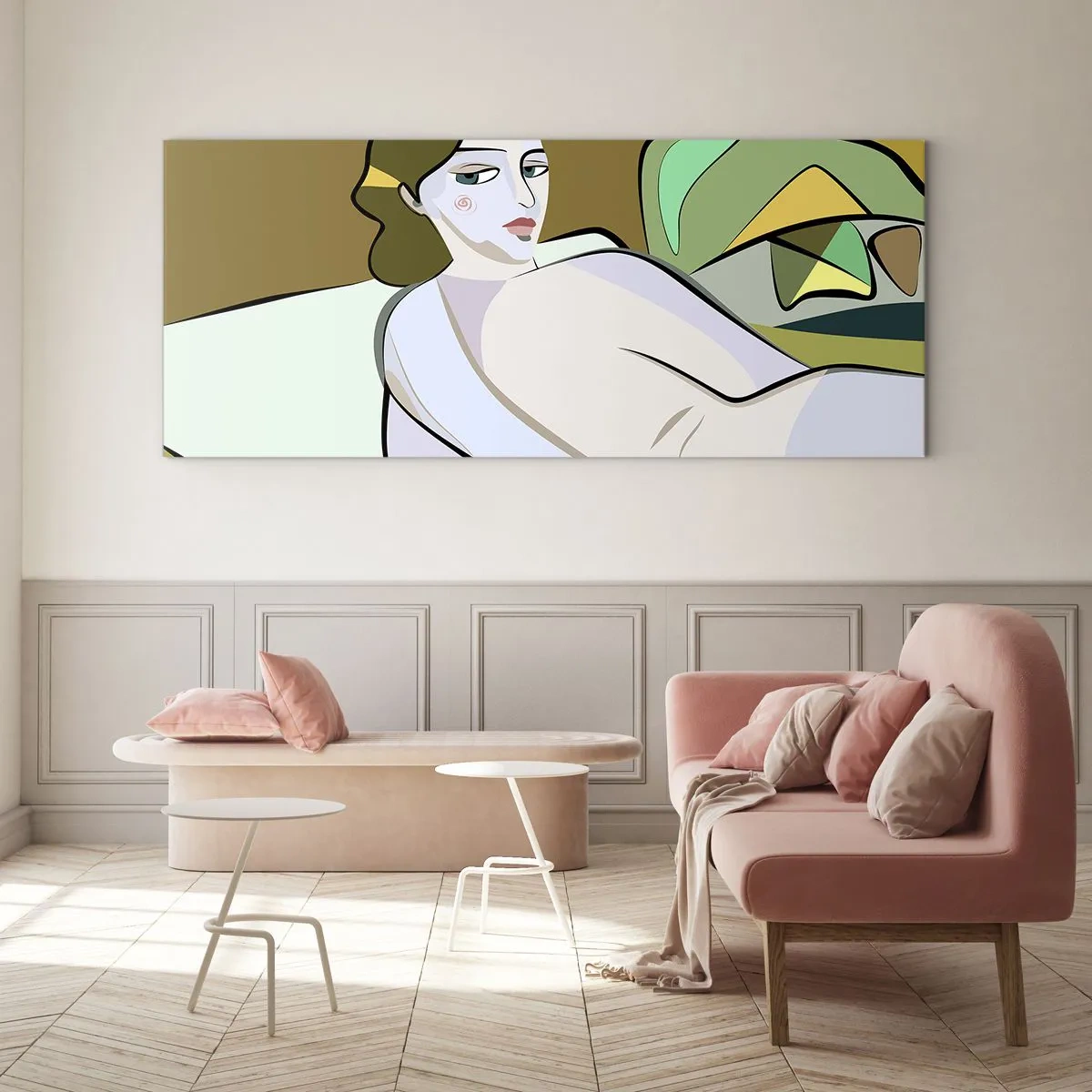 Glasbild - Bild auf glas - Abstrakte Figur im modernen Stil - 120x50cm - Intimes Porträt - Moderne Wanddekoration für Wohnzimmer und Schlafzimmer ARTTOR