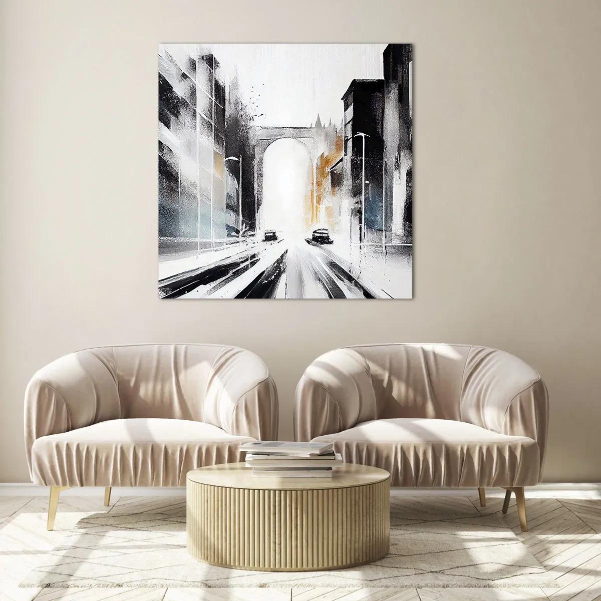 Glasbild - Bild auf glas - Stadtstudie: Architektur und Bewegung - 30x30 cm