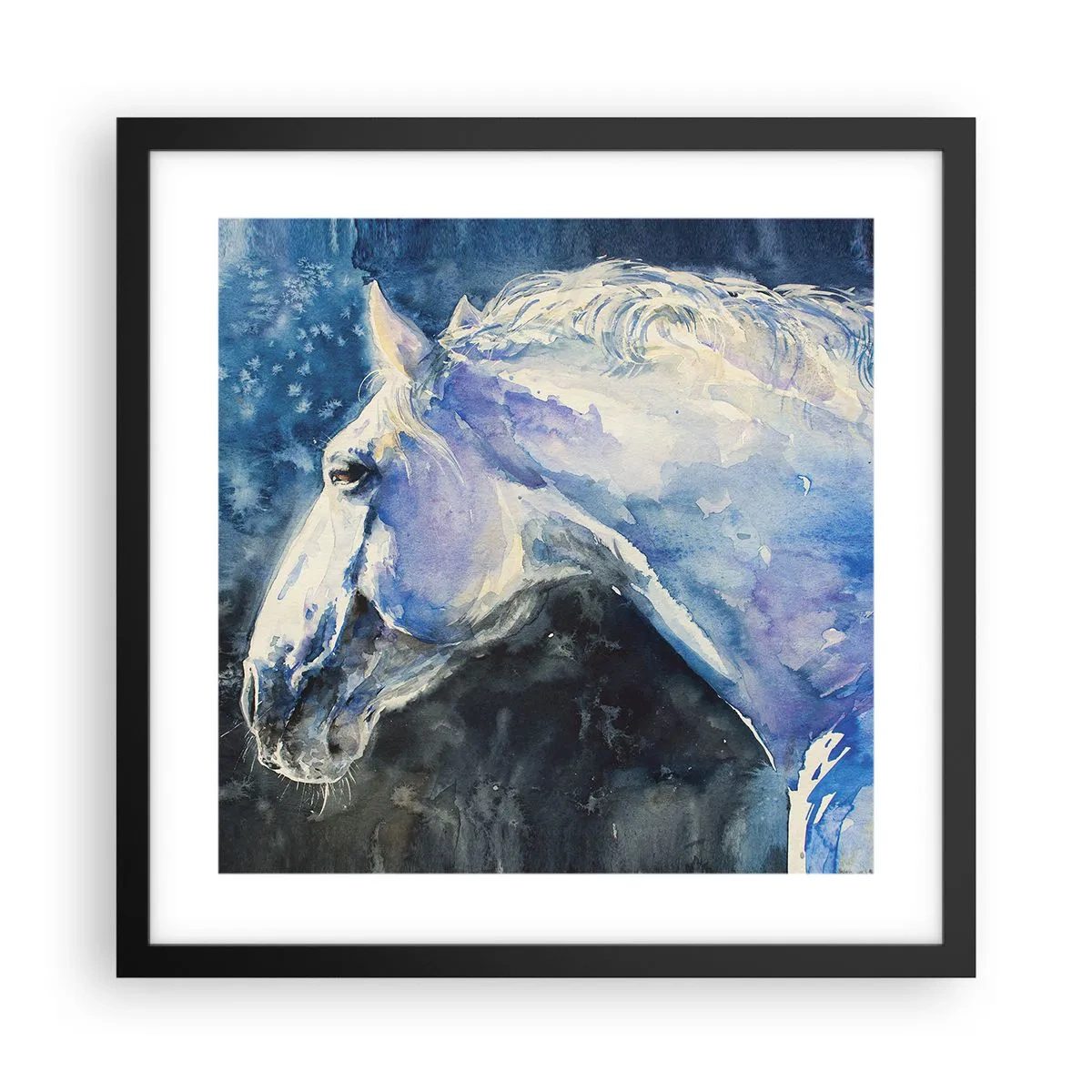 Poster in einem schwarzem Rahmen - Porträt in blauem Glanz - 40x40 cm