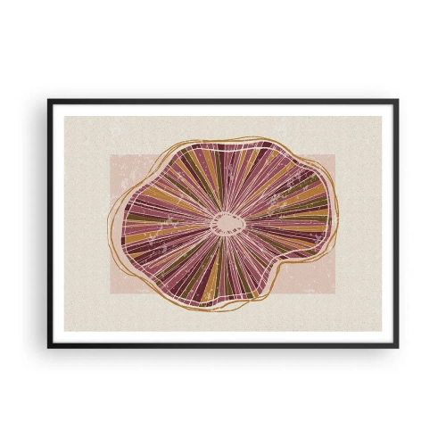 Poster in einem schwarzem Rahmen - Abstraktes Baumscheibenmuster in Rosatönen - 100x70cm - Strahlende Abstraktion - Moderne Wanddekoration für Wohnzimmer und Schlafzimmer ARTTOR