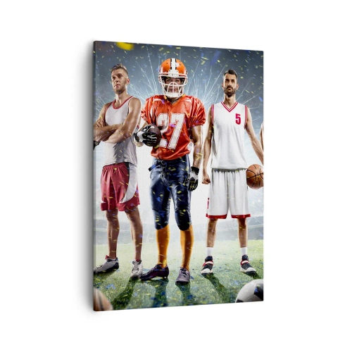 Bild auf Leinwand - Leinwandbild - Eine dynamische Szene von Athleten verschiedener Disziplinen im Stadion unter dem Scheinwerferlicht - 50x70cm - Feldgladiatoren - Moderne Wanddekoration für Wohnzimmer und Schlafzimmer ARTTOR