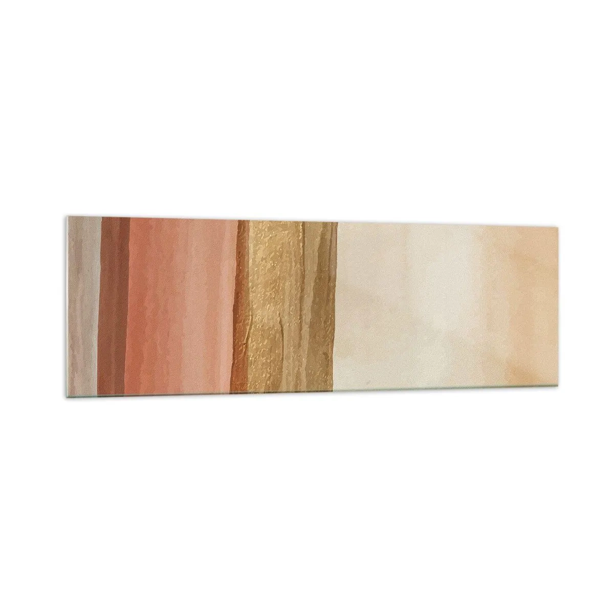 Glasbild - Bild auf glas - Abstrakte Streifen in Beige-, Gold- und Rosatönen auf Leinwand - 160x50cm - Vertikale Komposition - Moderne Wanddekoration für Wohnzimmer und Schlafzimmer ARTTOR