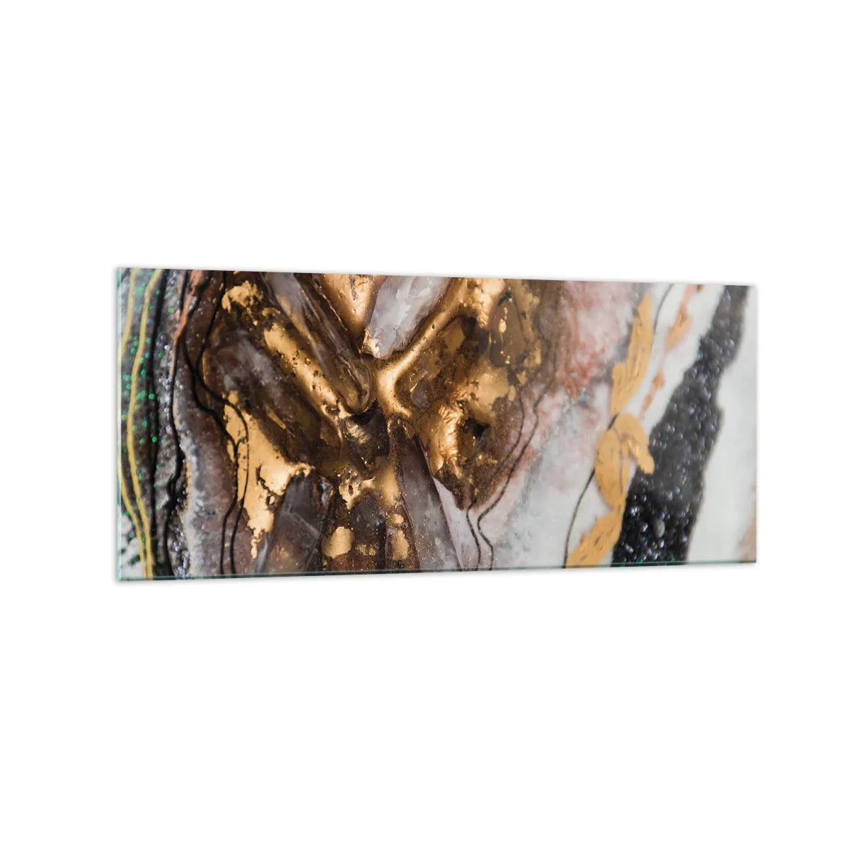 Glasbild - Bild auf glas - Abstrakte Komposition mit Elementen aus Gold und Kristallen - 120x50cm - Das Element der Erde - Moderne Wanddekoration für Wohnzimmer und Schlafzimmer ARTTOR