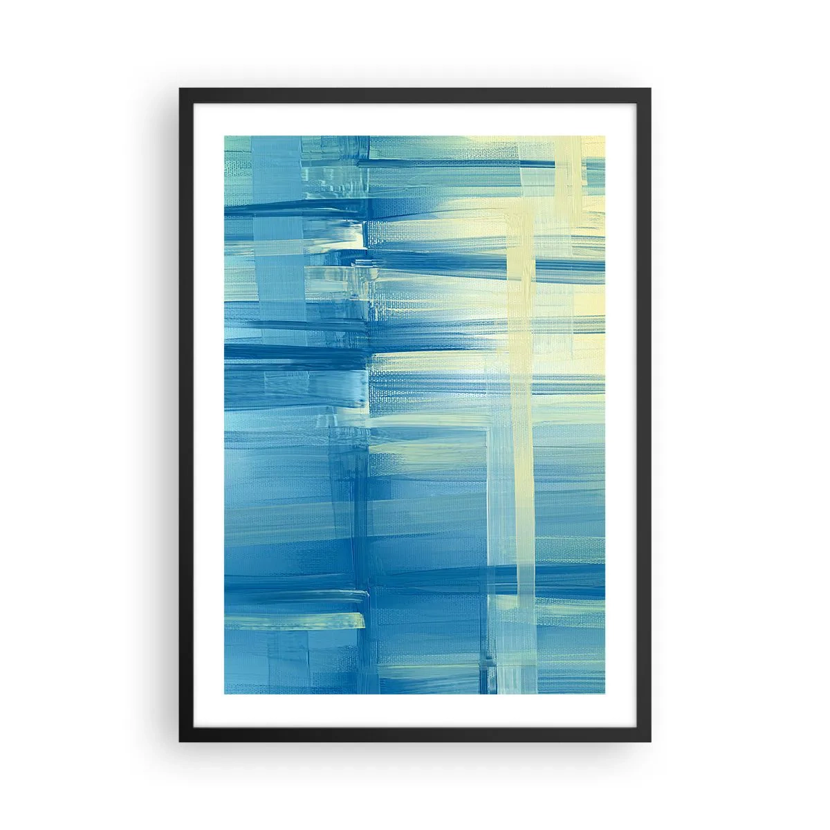 Poster in einem schwarzem Rahmen - Abstrakte Komposition in Blau- und Gelbtönen - 50x70cm - Komposition in Türkis - Moderne Wanddekoration für Wohnzimmer und Schlafzimmer ARTTOR