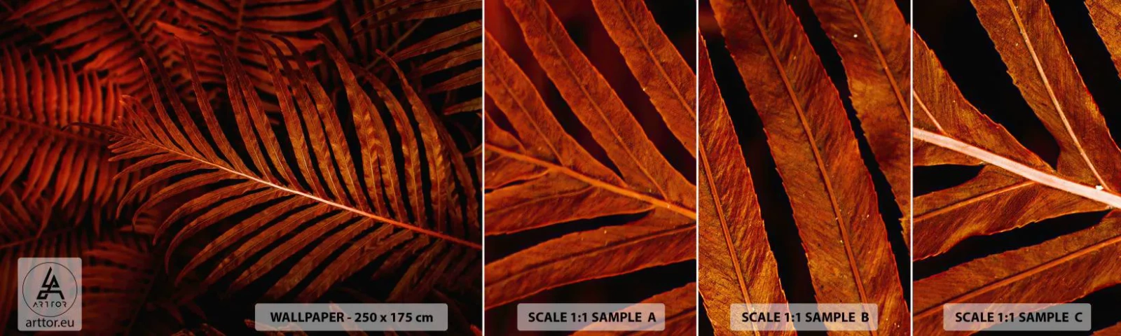 Fototapeten Muster Selbstklebend Deluxe Sticker - Die Hitze des Lebens - Abstraktion, Palmenblätter, Tropische Pflanze - 100x30 cm