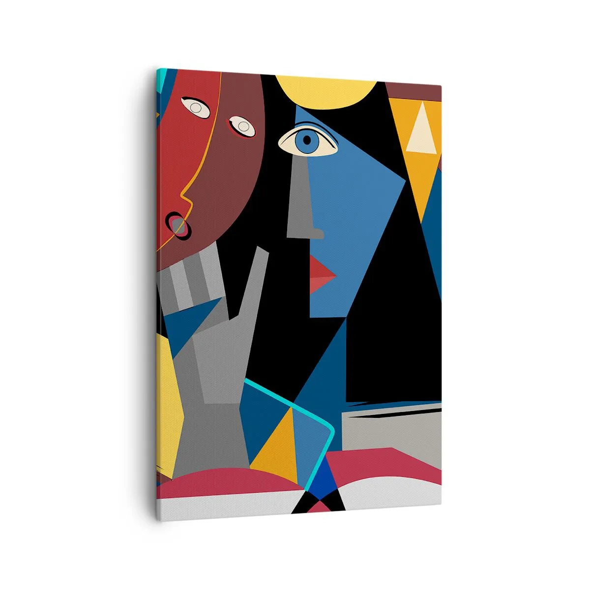 Bild auf Leinwand - Leinwandbild - Kubistische Gesichter in intensiven Farben - 50x70cm - Gespräch zwischen Kubisten - Moderne Wanddekoration für Wohnzimmer und Schlafzimmer ARTTOR