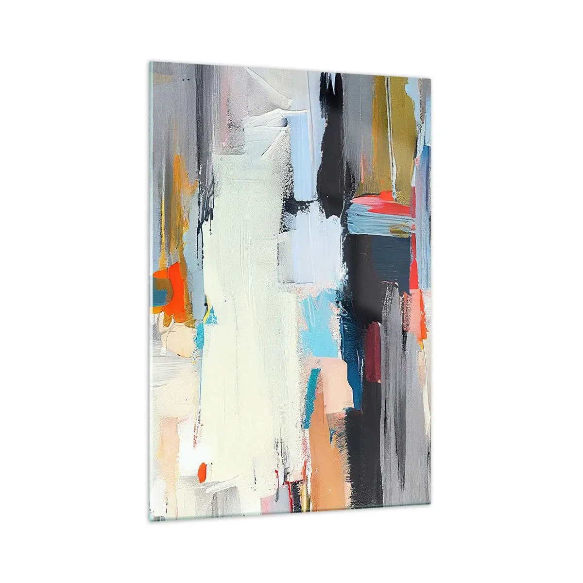 Glasbild - Bild auf glas - Farbenfrohe Abstraktion mit dynamischen Pinselstrichen - 70x100cm - Gibt es eine Methode? - Moderne Wanddekoration für Wohnzimmer und Schlafzimmer ARTTOR