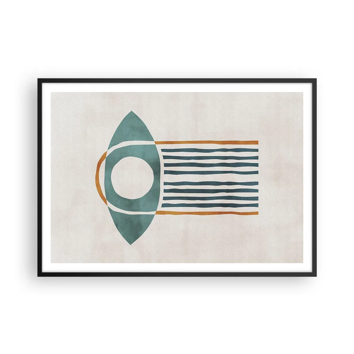 Poster in einem schwarzem Rahmen - Geometrisches Muster in Grün- und Orangetönen - 100x70cm - Zeichen und Rituale - Moderne Wanddekoration für Wohnzimmer und Schlafzimmer ARTTOR