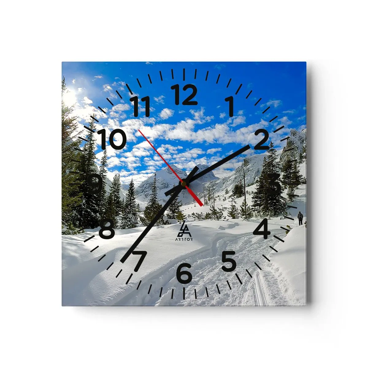 Wanduhr - Glasuhr - Im Schnee und in der Sonne - 30x30 cm