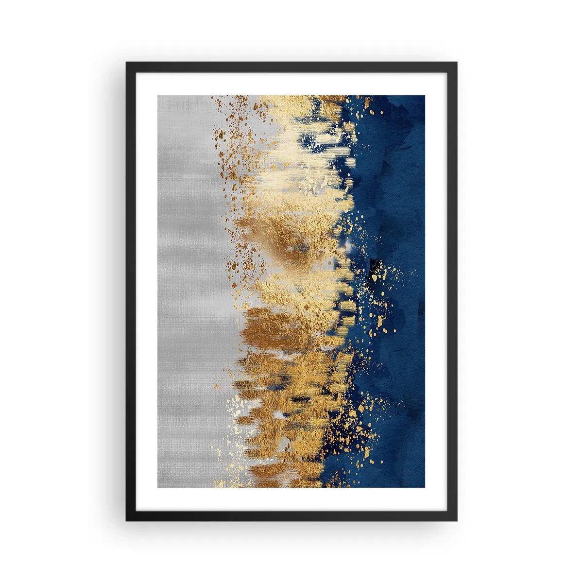 Poster in einem schwarzem Rahmen - Eine abstrakte Komposition in Marineblau-, Gold- und Silbertönen - 50x70cm - Moderne Komposition mit Glanz - Moderne Wanddekoration für Wohnzimmer und Schlafzimmer ARTTOR