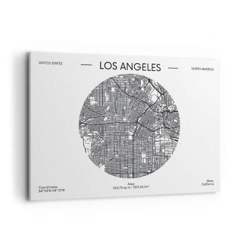 Bild auf Leinwand - Leinwandbild - Eine Karte von Los Angeles im minimalistischen Schwarz-Weiß-Stil - 100x70cm - Anatomie von Los Angeles - Moderne Wanddekoration für Wohnzimmer und Schlafzimmer ARTTOR