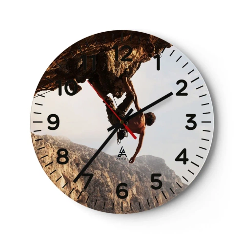 Wanduhr - Glasuhr - Die Welt ist in einer Hand auf einem Felsblock geschrumpft - 30x30 cm