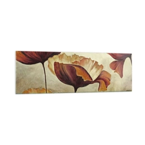 Glasbild - Bild auf glas - Dezente Blumen in Rot- und Goldtönen auf hellem Untergrund - 160x50cm - Weideland - Moderne Wanddekoration für Wohnzimmer und Schlafzimmer ARTTOR