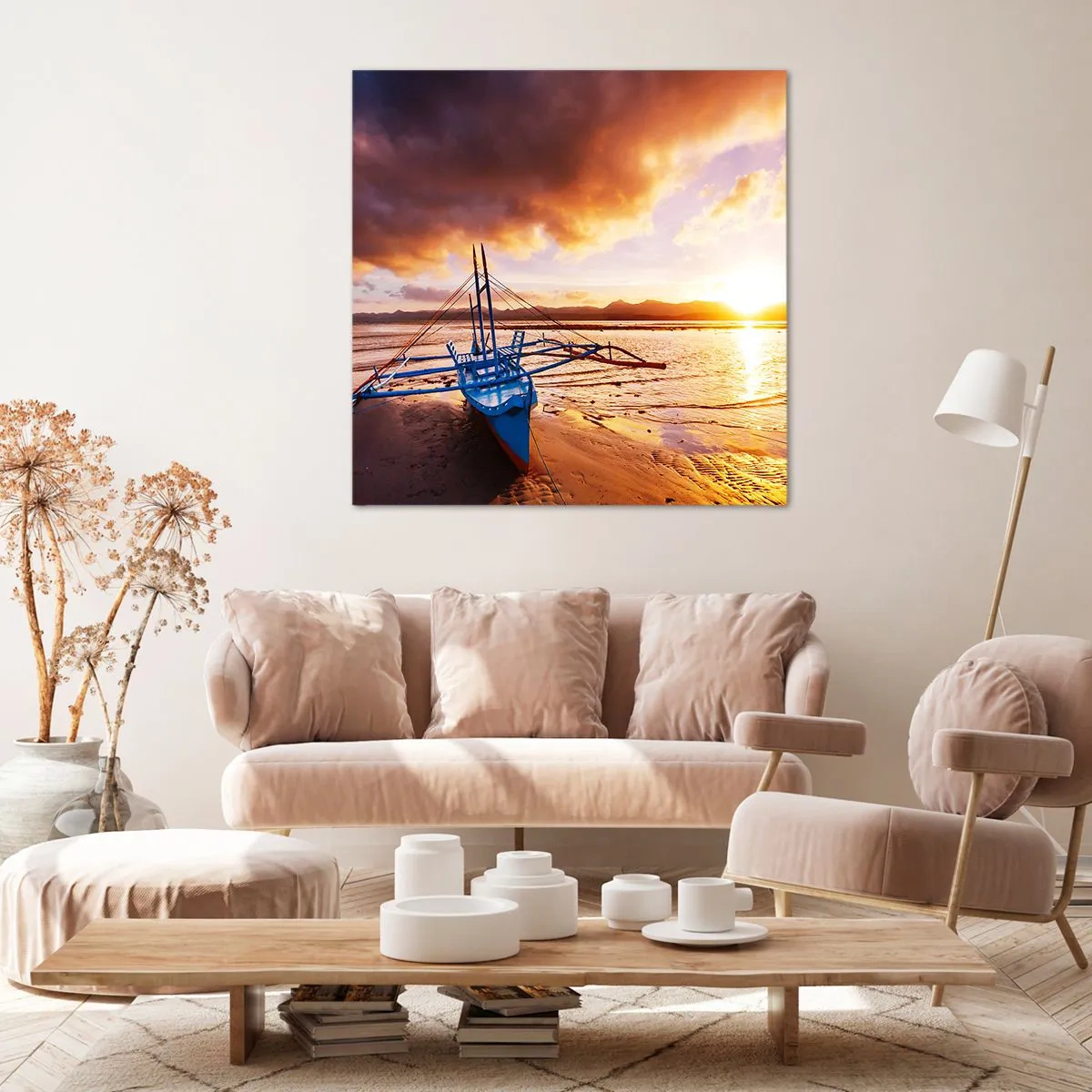 Bild auf Leinwand - Leinwandbild - Nach einem Tag sich im Sand ausstrecken - 50x50 cm