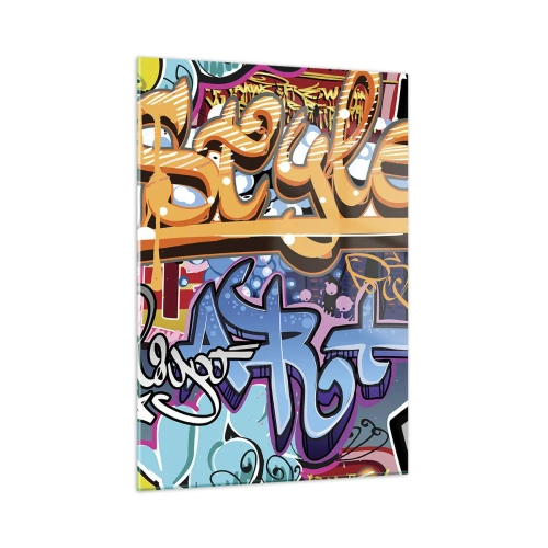 Glasbild - Bild auf glas - Bunte Graffiti mit dynamischen Inschriften und Zeichnungen - 50x70cm - Wandbilder, Wandbilder, Wandbilder ... - Moderne Wanddekoration für Wohnzimmer und Schlafzimmer ARTTOR