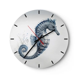 Wanduhr - Glasuhr - Dekoratives Seepferdchen im Cartoon-Stil auf hellem Hintergrund - 30x30cm - Subtiler Witz der Natur - Moderne Wanddekoration für Wohnzimmer, Küche und Schlafzimmer ARTTOR