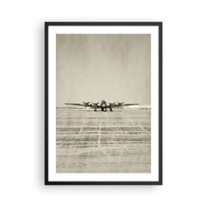 Poster in einem schwarzem Rahmen - Ein Oldtimer-Flugzeug auf der Landebahn - 50x70cm - Wie immer bereit - Moderne Wanddekoration für Wohnzimmer und Schlafzimmer ARTTOR