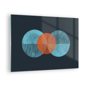 Glasbild - Bild auf glas - Farbige Kreise mit vertikalen Linien auf dunklem Hintergrund - 70x50cm - Symmetrische Komposition - Moderne Wanddekoration für Wohnzimmer und Schlafzimmer ARTTOR