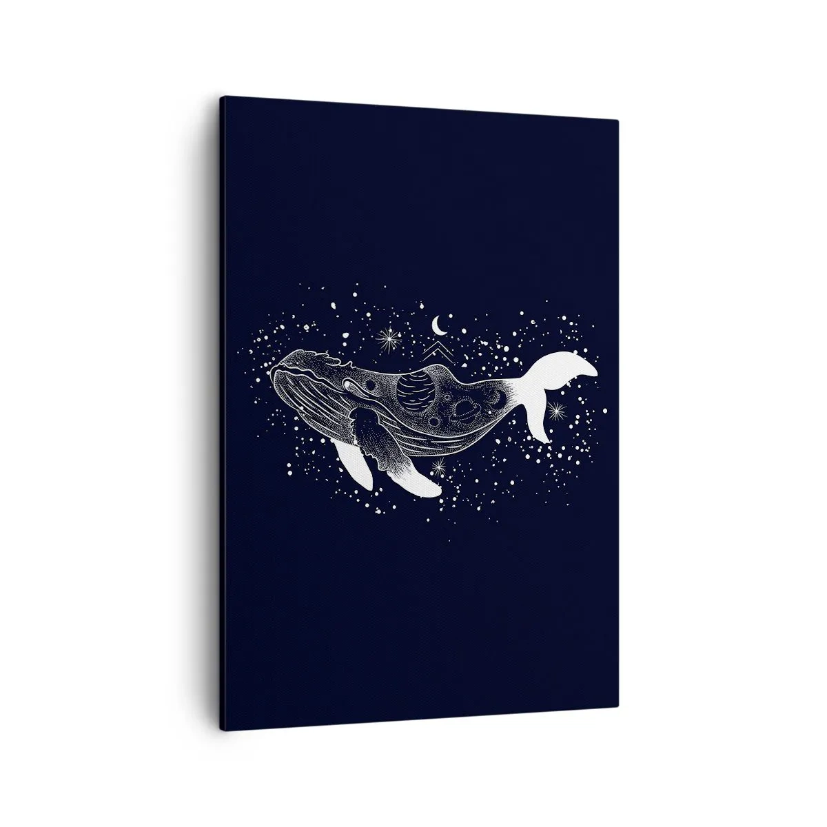 Bild auf Leinwand - Leinwandbild - Eine grafische Illustration eines Wals im Space-Age-Stil. - 50x70cm - Im Ozean des Universums - Moderne Wanddekoration für Wohnzimmer und Schlafzimmer ARTTOR