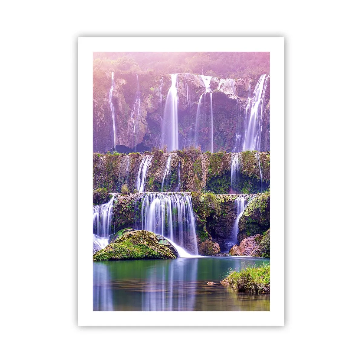Poster - Ein Wasserfall, umgeben von Grün - 50x70cm - Treppe zum Himmel - Moderne Wanddekoration für Wohnzimmer und Schlafzimmer ARTTOR