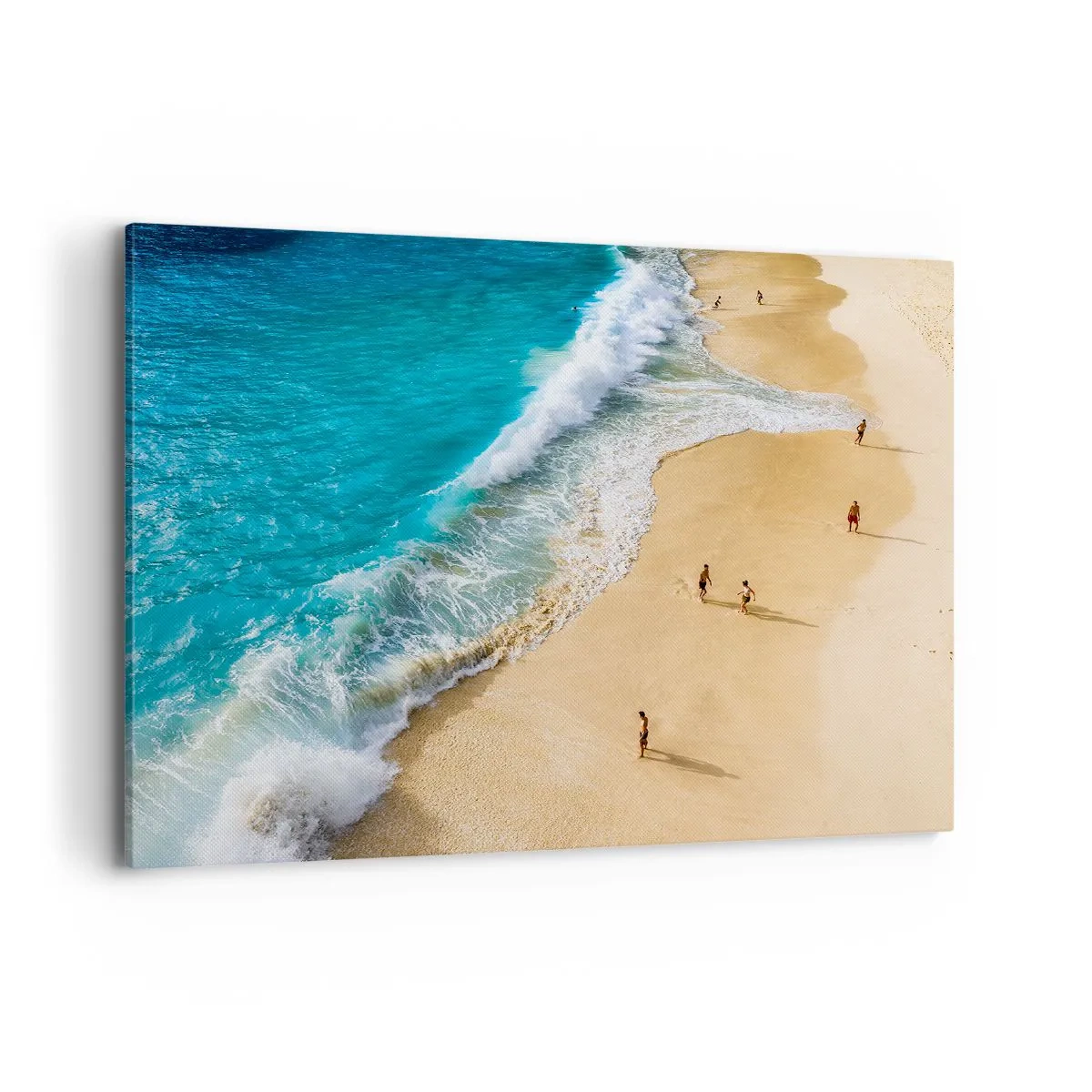 Bild auf Leinwand - Leinwandbild - Ein Strand mit türkisfarbenem Wasser und herumlaufenden Menschen - 100x70cm - Und dann die Sonne, der Strand… - Moderne Wanddekoration für Wohnzimmer und Schlafzimmer ARTTOR