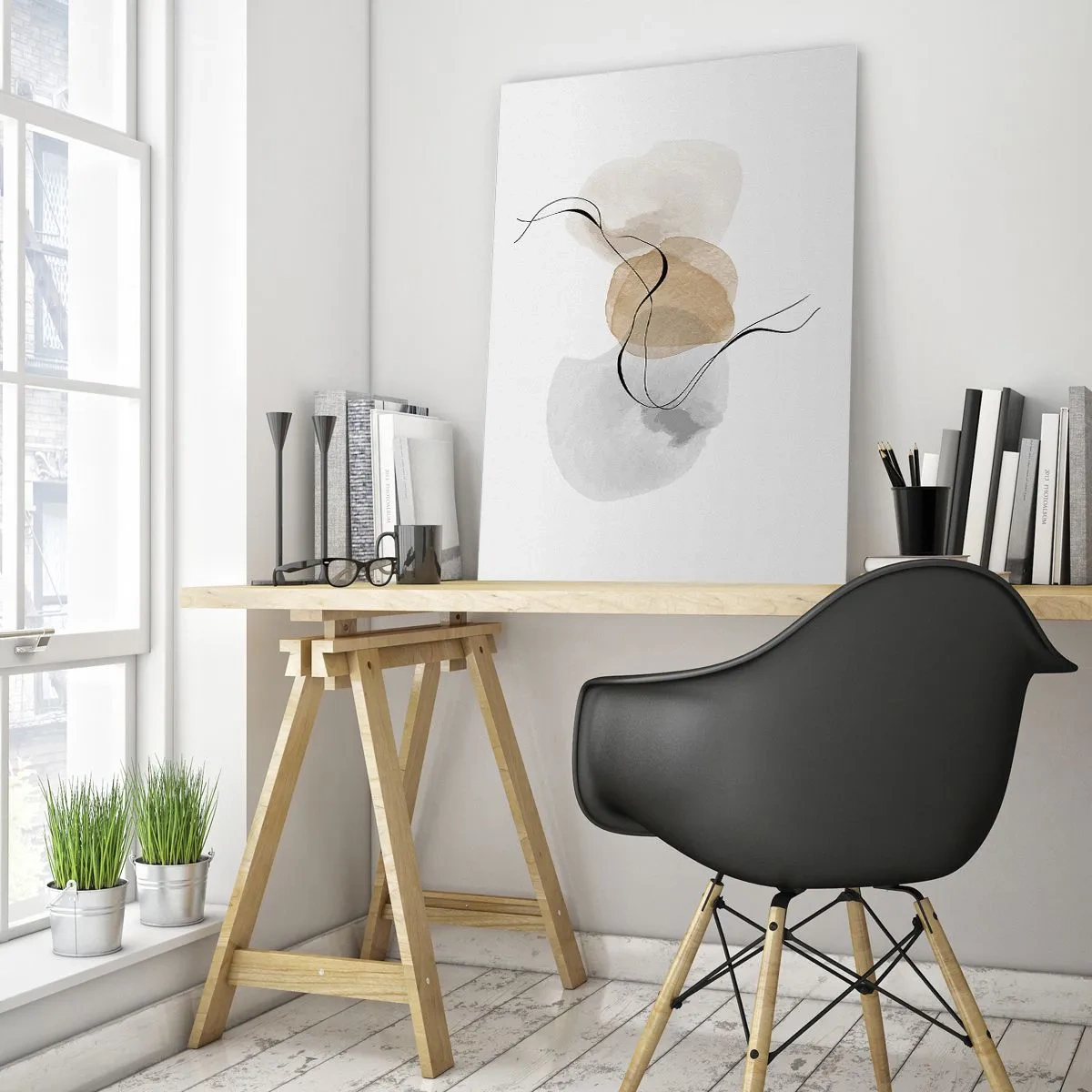 Glasbild - Bild auf glas - Eine subtile Abstraktion mit pastellfarbenen Punkten und schwarzen Linien. - 50x70cm - Luftperlen - Moderne Wanddekoration für Wohnzimmer und Schlafzimmer ARTTOR