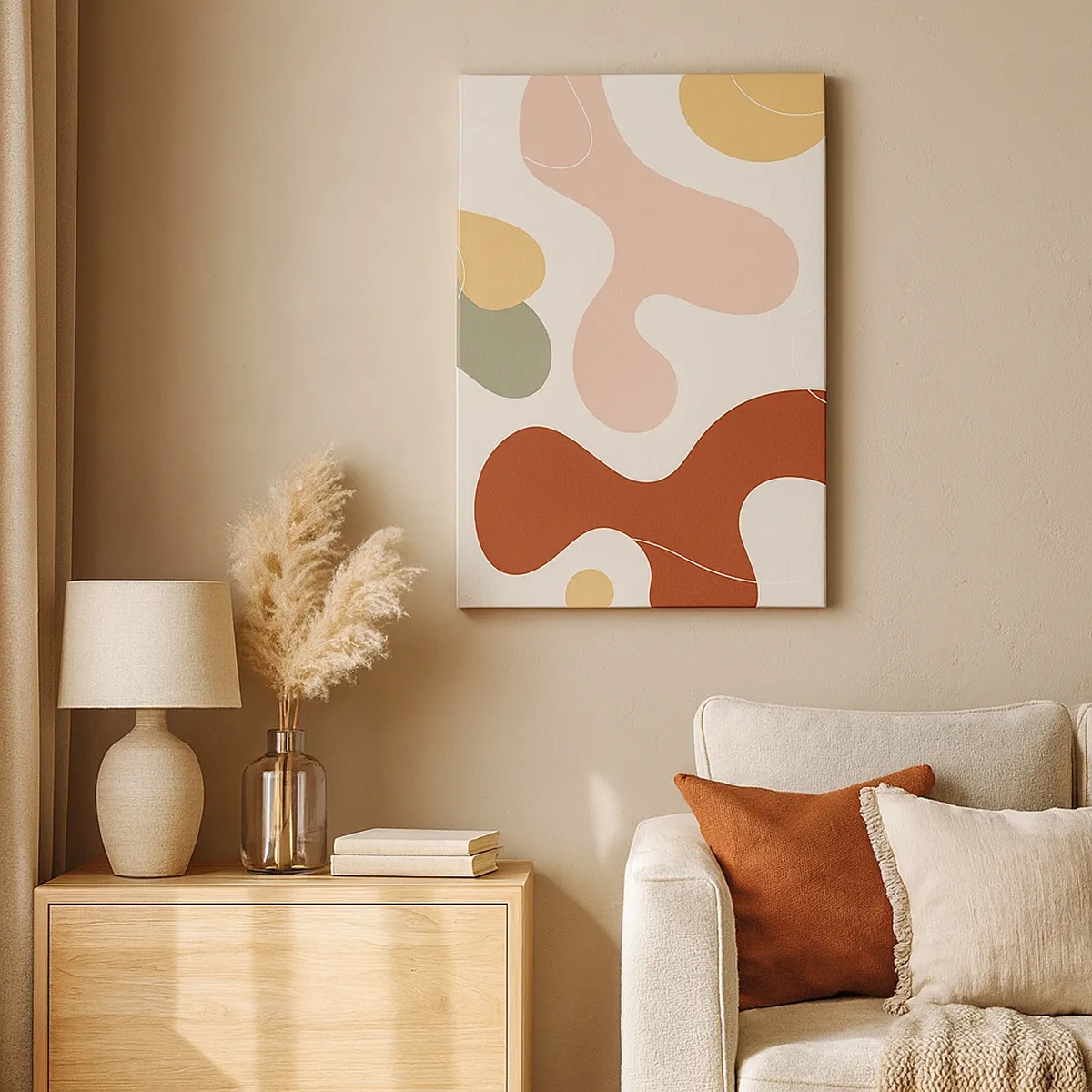 Bild auf Leinwand - Leinwandbild - Eine abstrakte Komposition in Pastelltönen mit dynamischen Formen. - 50x70cm - Kringel oder Schnörkel? - Moderne Wanddekoration für Wohnzimmer und Schlafzimmer ARTTOR