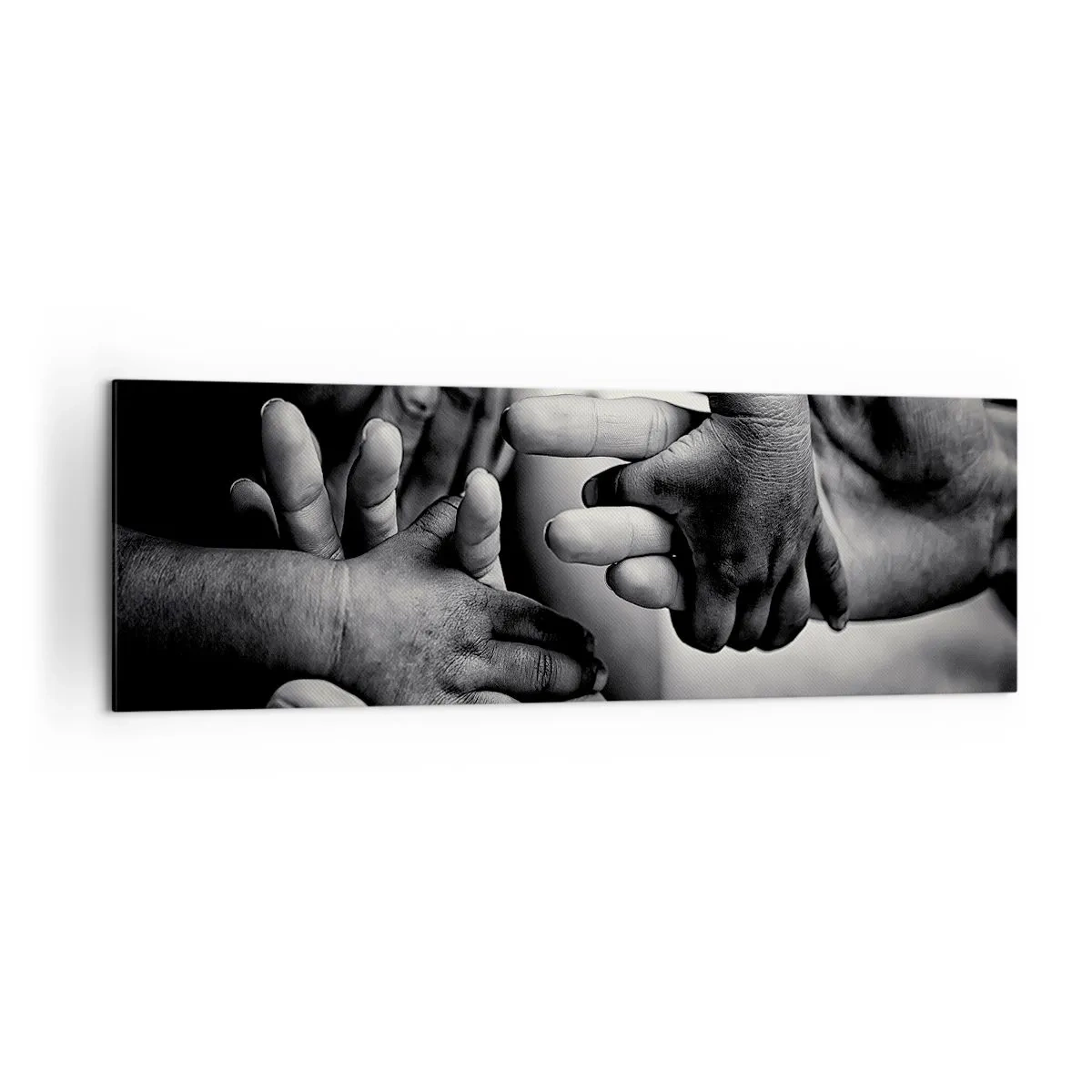 Bild auf Leinwand - Leinwandbild - Schwarze und weiße Hände verschiedener Generationen - 160x50cm - Mensch sein - Moderne Wanddekoration für Wohnzimmer und Schlafzimmer ARTTOR