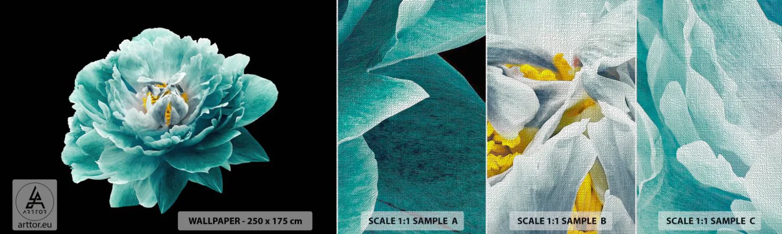 Fototapeten Muster Premium Canvas - Blaue und goldene Blütenblätter - Blume, Blühen, Pfingstrose - 100x30 cm