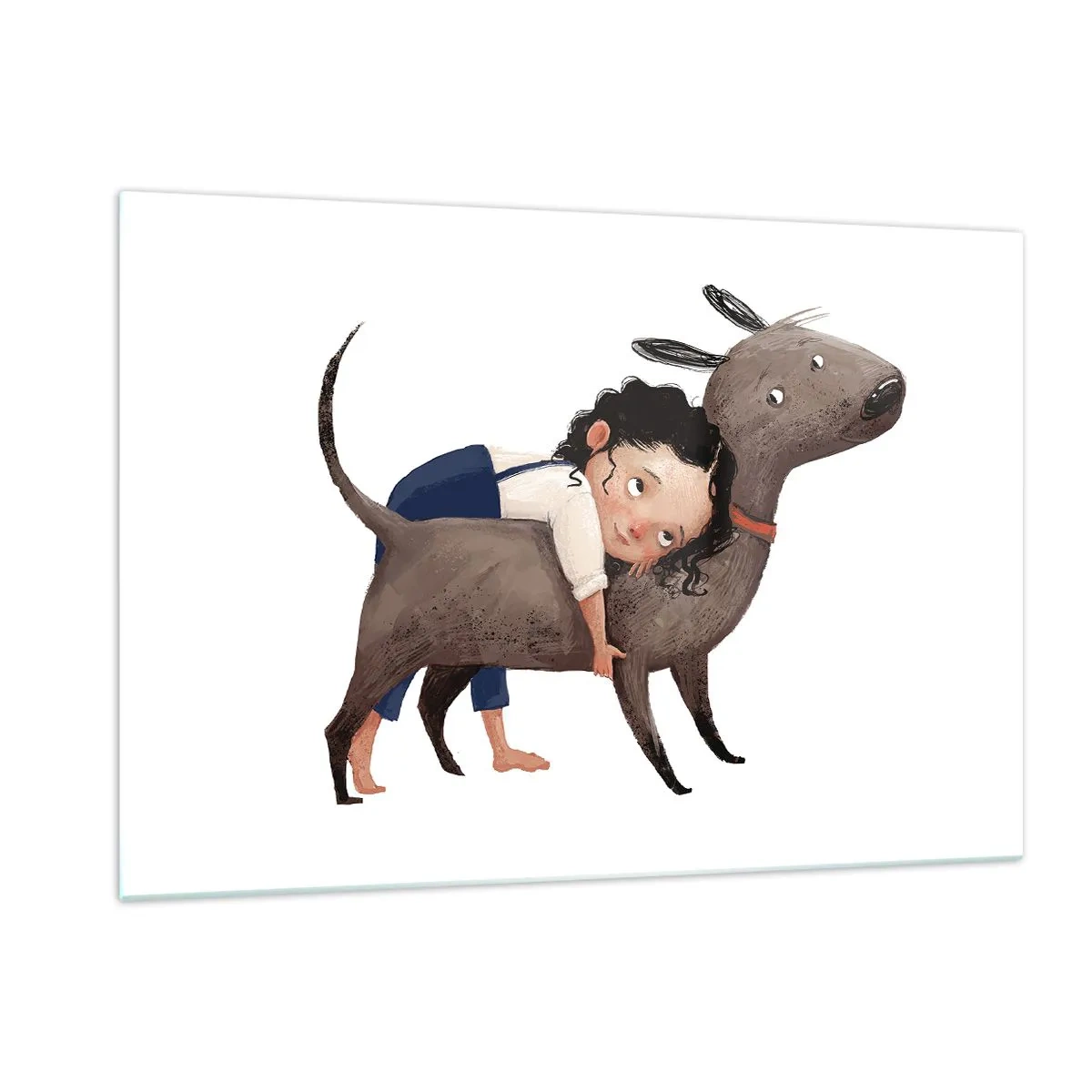 Glasbild - Bild auf glas - Ein Mädchen umarmt einen großen Hund auf weißem Hintergrund - 120x80cm - Beste Freunde - Moderne Wanddekoration für Wohnzimmer und Schlafzimmer ARTTOR