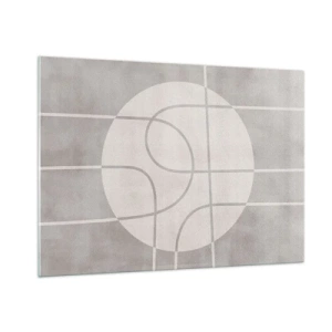 Glasbild - Bild auf glas - Beige Linien und Kreise bilden eine geometrische Komposition - 100x70cm - Kreisförmig und geradeaus - Moderne Wanddekoration für Wohnzimmer und Schlafzimmer ARTTOR