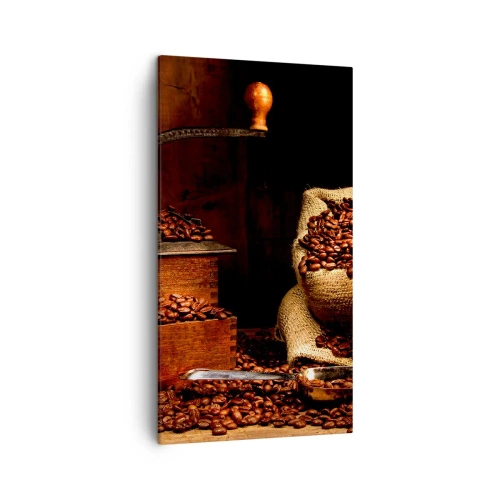 Bild auf Leinwand - Leinwandbild - Stillleben mit Kaffeebohnen und einer Mühle - 45x80 cm