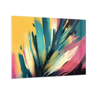 Glasbild - Bild auf glas - Dynamische Pinselstriche in leuchtenden Farben - 70x50cm - Komposition – eine Explosion der Freude - Moderne Wanddekoration für Wohnzimmer und Schlafzimmer ARTTOR