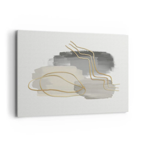 Bild auf Leinwand - Leinwandbild - Abstrakte goldene Linien auf grauem Hintergrund - 100x70cm - Dauer und Bewegung - Moderne Wanddekoration für Wohnzimmer und Schlafzimmer ARTTOR