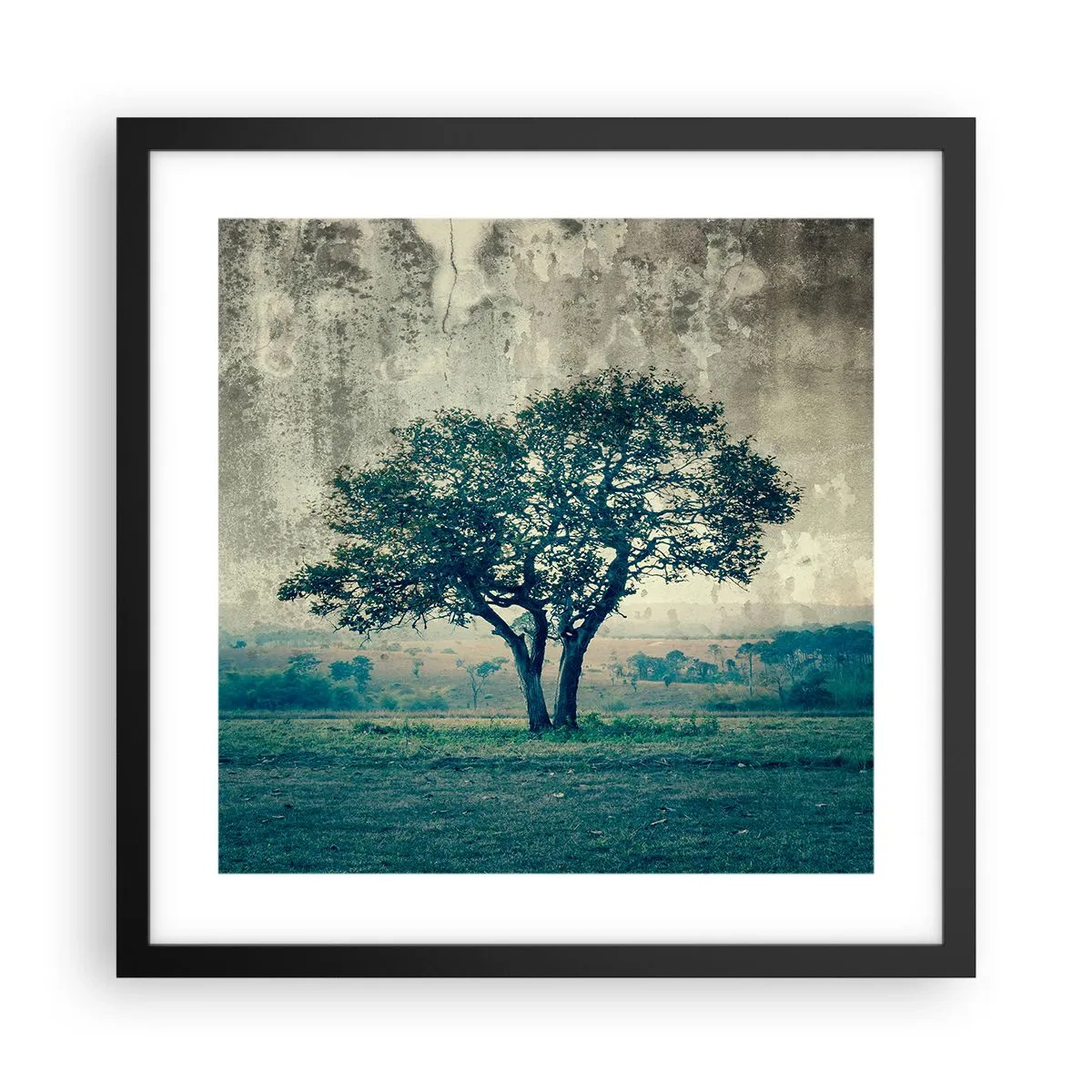 Poster in einem schwarzem Rahmen - Ein Apfelbaum auf blauem Feld? - 40x40 cm