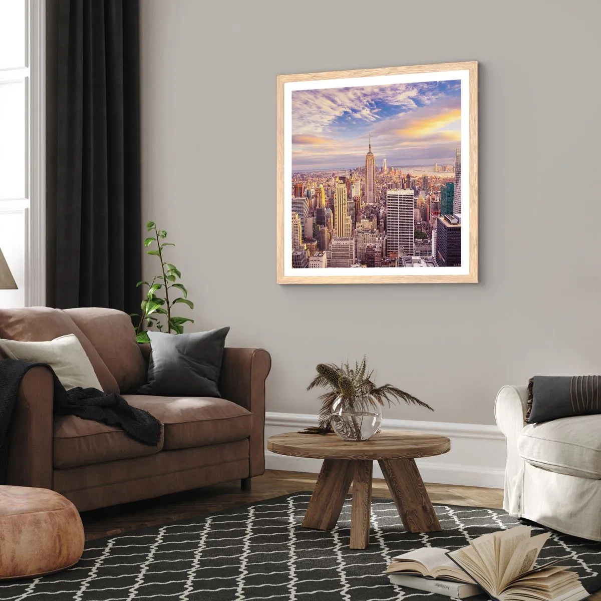 Poster in einem Rahmen aus heller Eiche - Nur nach den Wolken greifen - 50x50 cm