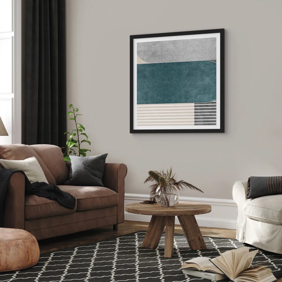 Poster in einem schwarzem Rahmen - Komposition auf der Ebene - 60x60 cm