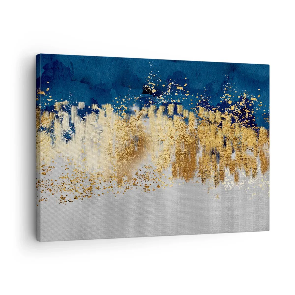 Bild auf Leinwand - Leinwandbild - Eine abstrakte Komposition in Gold- und Marineblautönen. - 70x50cm - Moderne Komposition mit Glanz - Moderne Wanddekoration für Wohnzimmer und Schlafzimmer ARTTOR