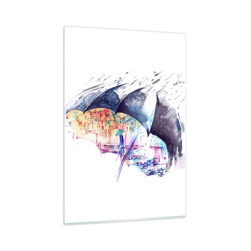 Glasbild - Bild auf glas - Eine bunte Stadt, versteckt unter abstrakten Regenschirmen - 80x120cm - Im Regen spazieren gehen - Moderne Wanddekoration für Wohnzimmer und Schlafzimmer ARTTOR