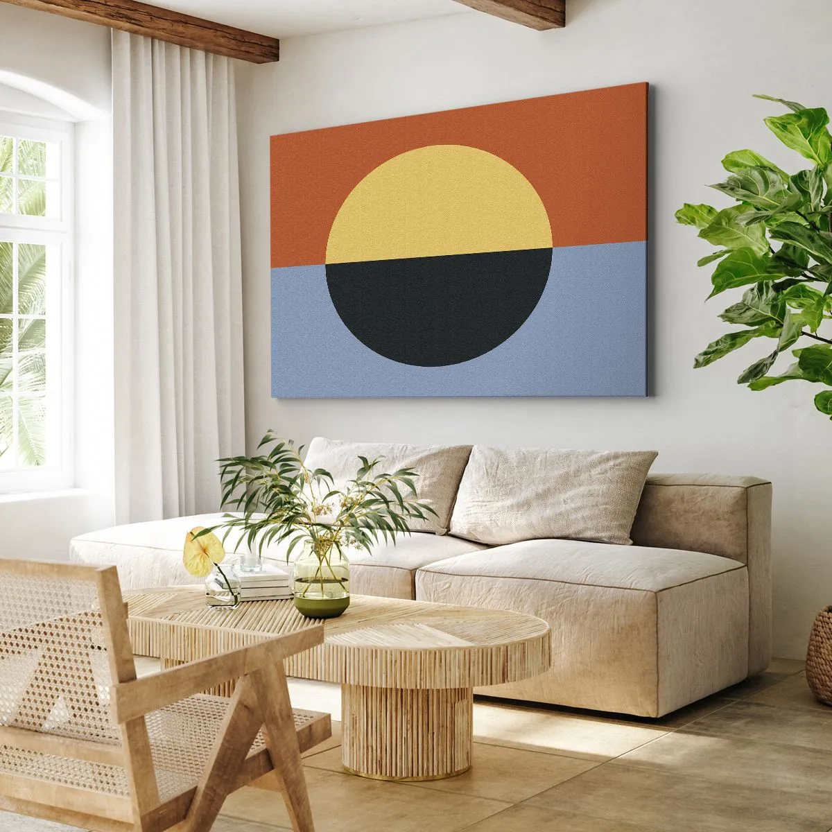 Bild auf Leinwand - Leinwandbild - Geometrische Abstraktion mit kontrastierenden Farben - 70x50cm - Eine Komposition aus Wärme und Kühle - Moderne Wanddekoration für Wohnzimmer und Schlafzimmer ARTTOR