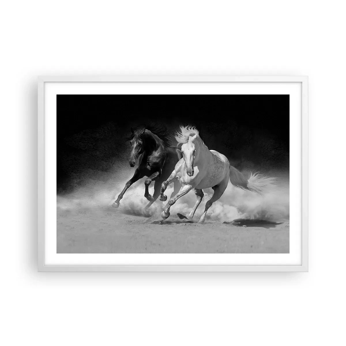 Poster in einem weißen Rahmen - Galopp der Freiheit - 70x50 cm