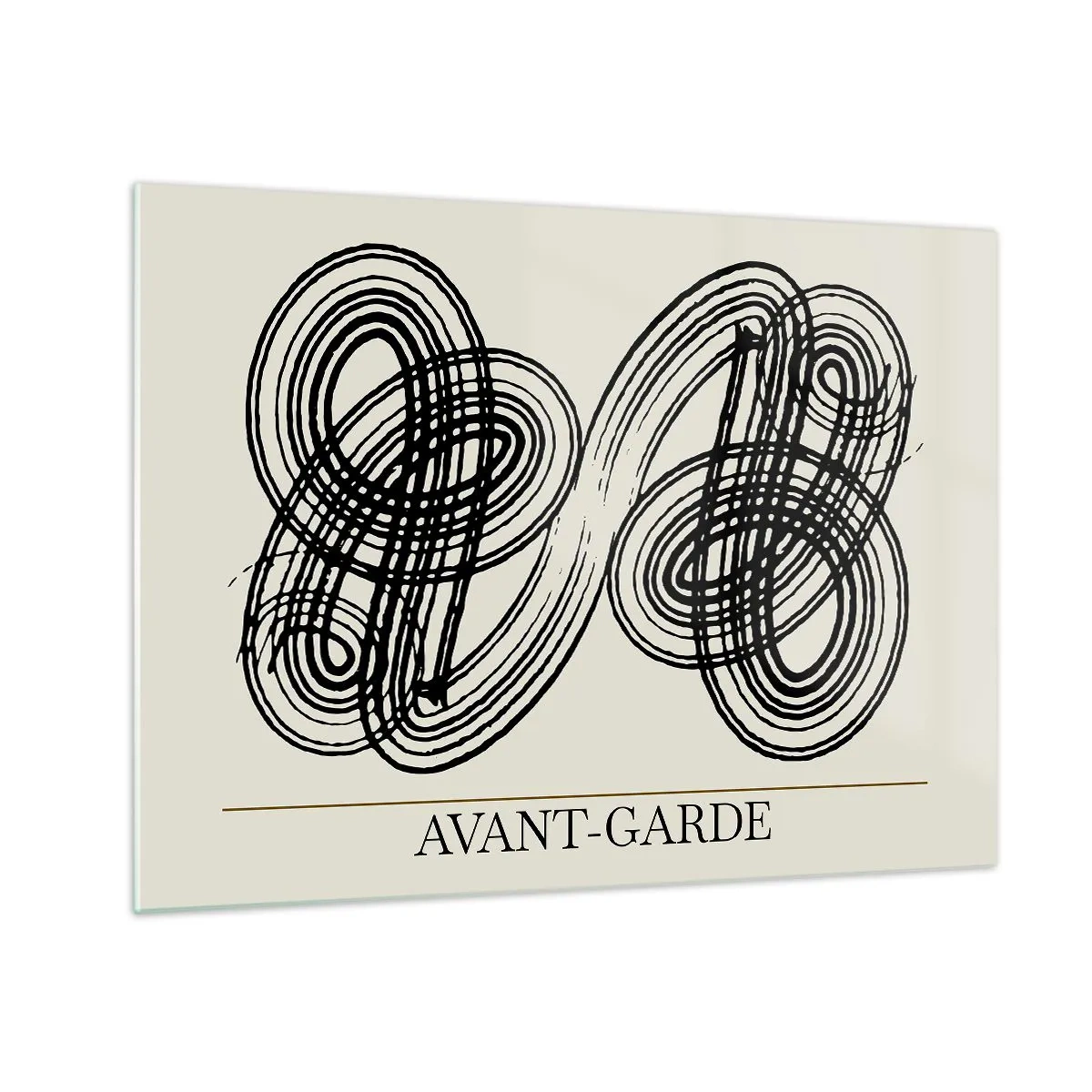 Glasbild - Bild auf glas - Schwarze avantgardistische Schleifen und Linien auf hellem Hintergrund - 70x50cm - Es kam spontan heraus - Moderne Wanddekoration für Wohnzimmer und Schlafzimmer ARTTOR