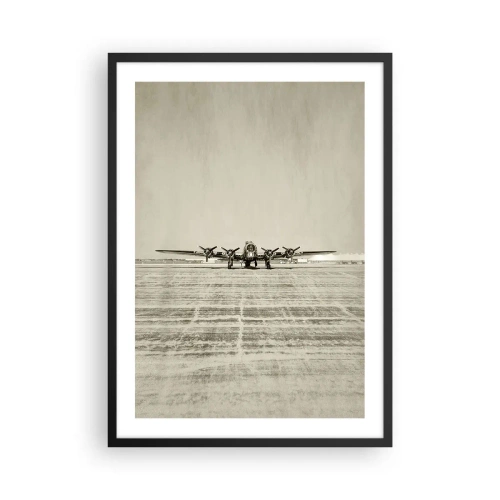 Poster in einem schwarzem Rahmen - Ein Oldtimer-Flugzeug auf der Landebahn - 50x70cm - Wie immer bereit - Moderne Wanddekoration für Wohnzimmer und Schlafzimmer ARTTOR