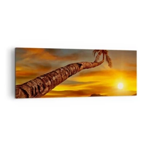 Bild auf Leinwand - Leinwandbild - Palme am Strand bei Sonnenuntergang mit Blick auf das Meer - 140x50cm - Exotischer Urlaub, karibisches Abenteuer - Moderne Wanddekoration für Wohnzimmer und Schlafzimmer ARTTOR