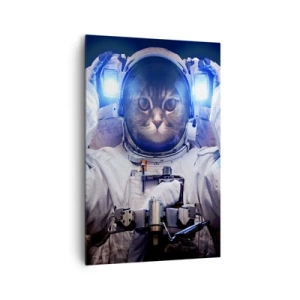 Bild auf Leinwand - Leinwandbild - Eine Katze im Astronautenanzug mit der Erde im Hintergrund und einem hellen Licht. - 80x120cm - Houston, du hast ein Problem - Moderne Wanddekoration für Wohnzimmer und Schlafzimmer ARTTOR