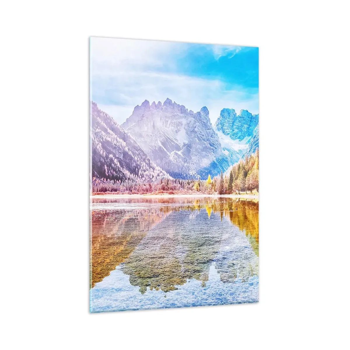 Glasbild - Bild auf glas - Herbstliche Berglandschaft mit See - 80x120cm - Und in den Bergen ist es schon Herbst - Moderne Wanddekoration für Wohnzimmer und Schlafzimmer ARTTOR