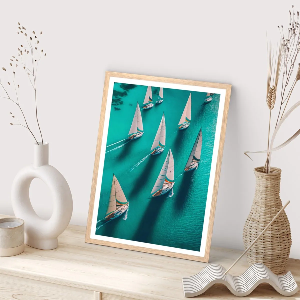 Poster in einem Rahmen aus heller Eiche - Im Wettbewerb mit dem Wind - 70x100 cm