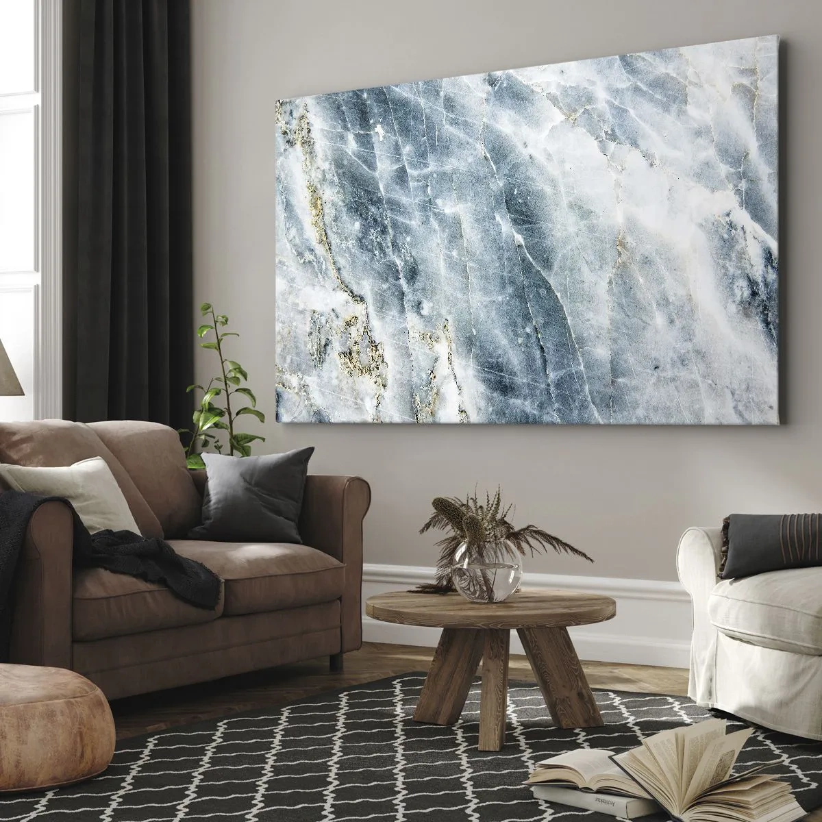 Bild auf Leinwand - Leinwandbild - Marmorstruktur in Blau- und Weißtönen - 70x50cm - Eiswelt - Moderne Wanddekoration für Wohnzimmer und Schlafzimmer ARTTOR