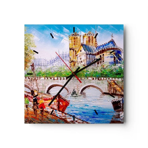 Wanduhr - Glasuhr - Landschaft mit Brücke und Kathedrale im klassischen Stil - 30x30cm - Ihre Zeit vergeht nie - Moderne Wanddekoration für Wohnzimmer und Schlafzimmer ARTTOR